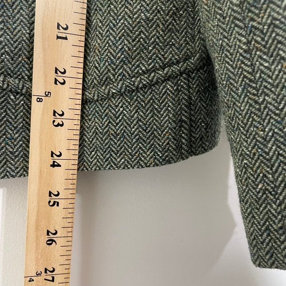 Vintage LL Bean Women's Petite XL Wool Blend Tweed Herringbone Blazer Green - Picture 12 of 14